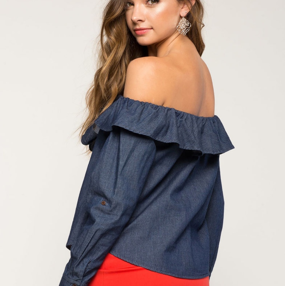 Flounce Ribbon Off Shoulder Top - Picture 2 of 3